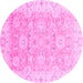 Round Machine Washable Oriental Pink Traditional Rug, wshabs3705pnk