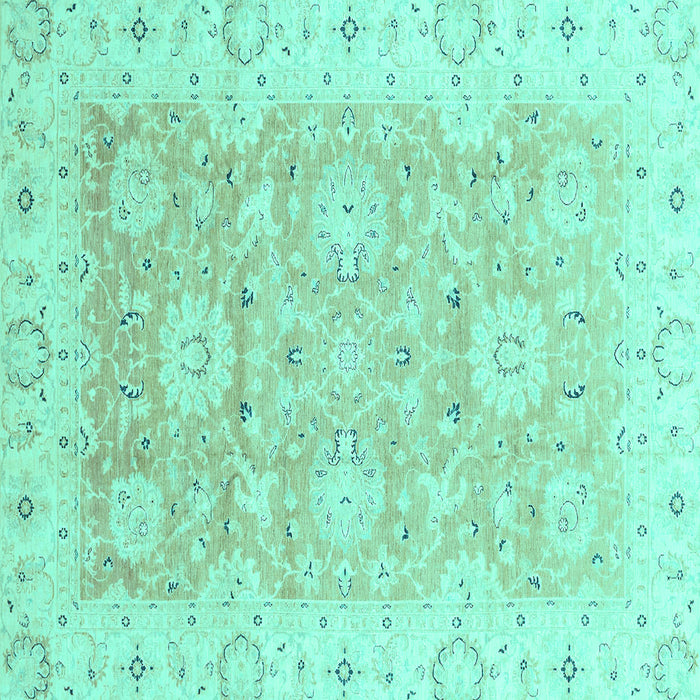 Square Machine Washable Oriental Turquoise Traditional Area Rugs, wshabs3705turq