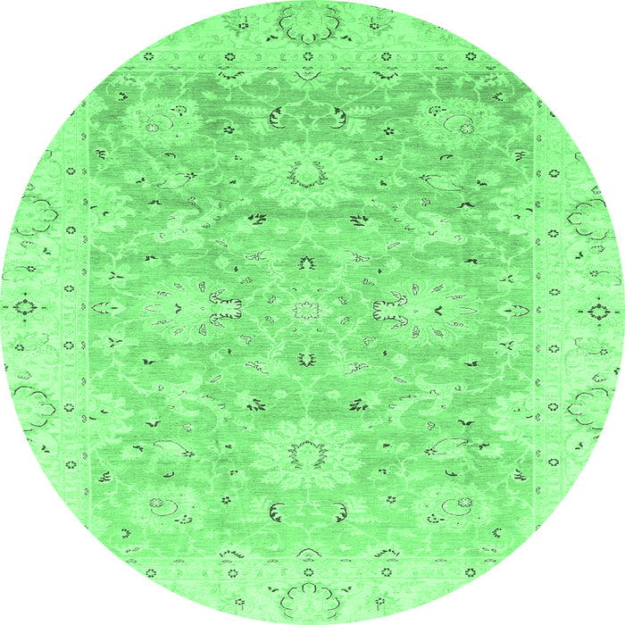 Round Machine Washable Oriental Emerald Green Traditional Area Rugs, wshabs3705emgrn
