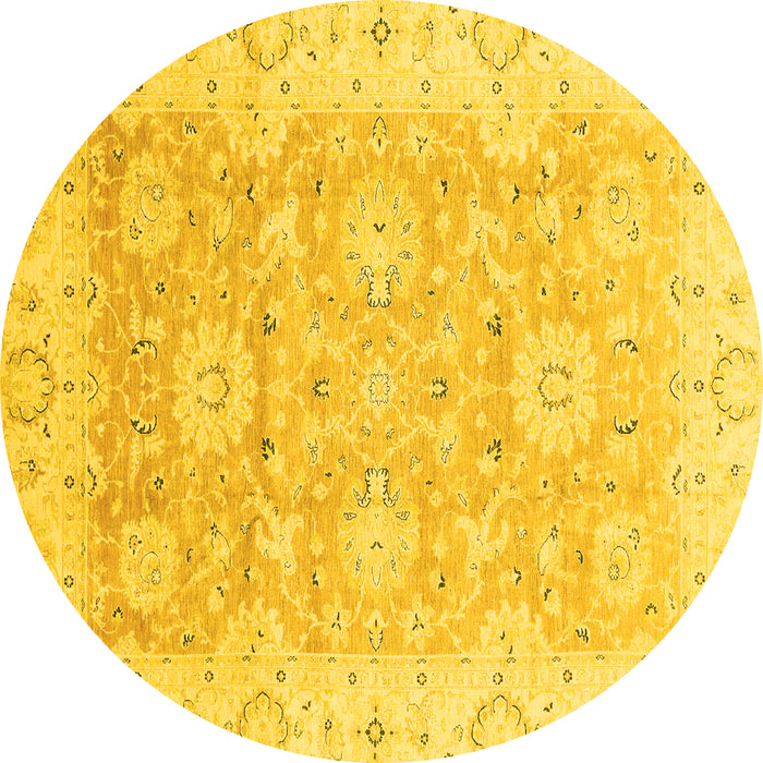 Round Machine Washable Oriental Yellow Traditional Rug, wshabs3705yw