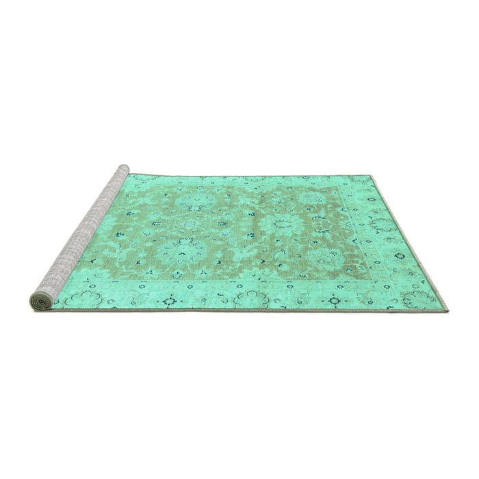 Sideview of Machine Washable Oriental Turquoise Traditional Area Rugs, wshabs3705turq