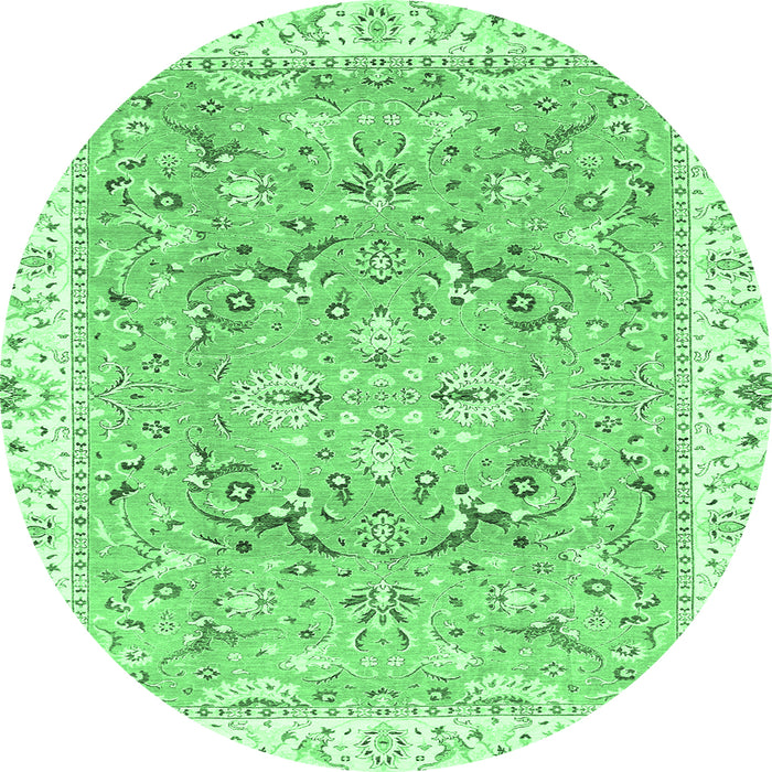 Round Machine Washable Abstract Emerald Green Modern Area Rugs, wshabs3706emgrn