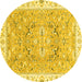 Round Machine Washable Abstract Yellow Modern Rug, wshabs3706yw