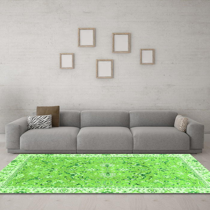 Machine Washable Abstract Green Modern Area Rugs in a Living Room,, wshabs3706grn