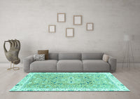 Machine Washable Abstract Turquoise Modern Rug, wshabs3706turq