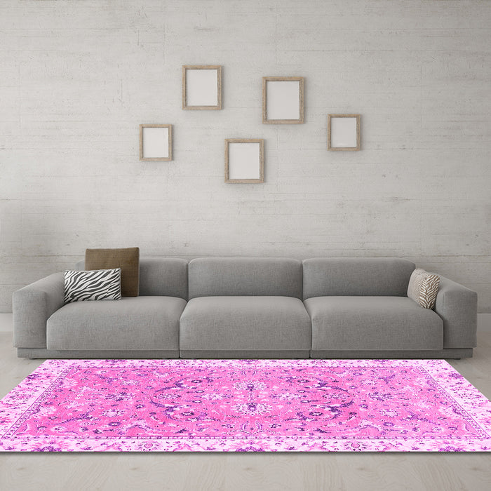 Machine Washable Abstract Pink Modern Rug in a Living Room, wshabs3706pnk