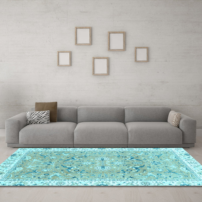 Machine Washable Abstract Light Blue Modern Rug in a Living Room, wshabs3706lblu