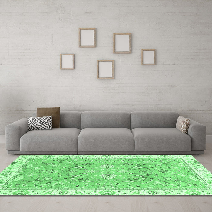 Machine Washable Abstract Emerald Green Modern Area Rugs in a Living Room,, wshabs3706emgrn