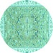 Round Abstract Turquoise Modern Rug, abs3706turq