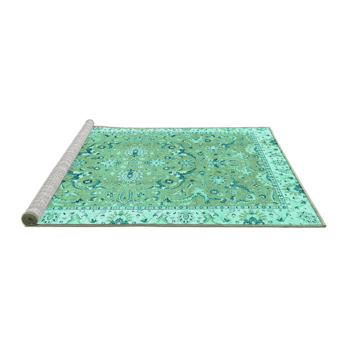 Sideview of Machine Washable Abstract Turquoise Modern Area Rugs, wshabs3706turq
