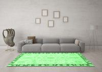 Machine Washable Abstract Emerald Green Modern Rug, wshabs3707emgrn