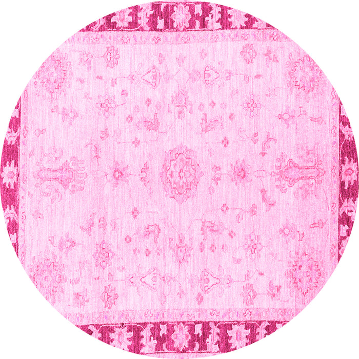 Round Machine Washable Abstract Pink Modern Rug, wshabs3707pnk