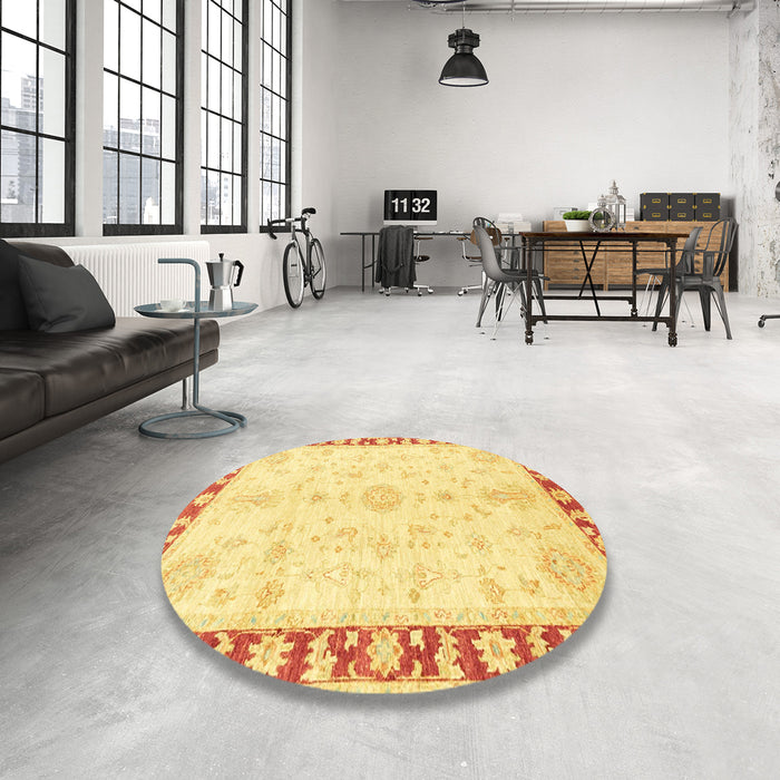 Round Machine Washable Abstract Orange Rug in a Office, wshabs3707