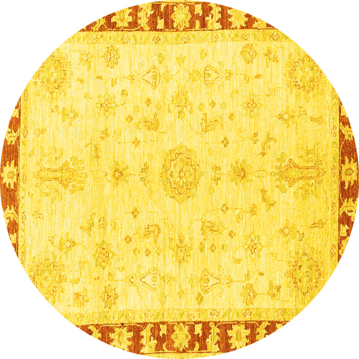 Round Abstract Yellow Modern Rug, abs3707yw