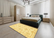 Abstract Bold Yellow Oriental Rug in a Bedroom, abs3708