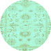 Round Machine Washable Oriental Light Blue Traditional Rug, wshabs3708lblu