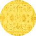 Round Oriental Yellow Traditional Rug, abs3708yw