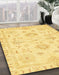 Abstract Bold Yellow Oriental Rug in Family Room, abs3708