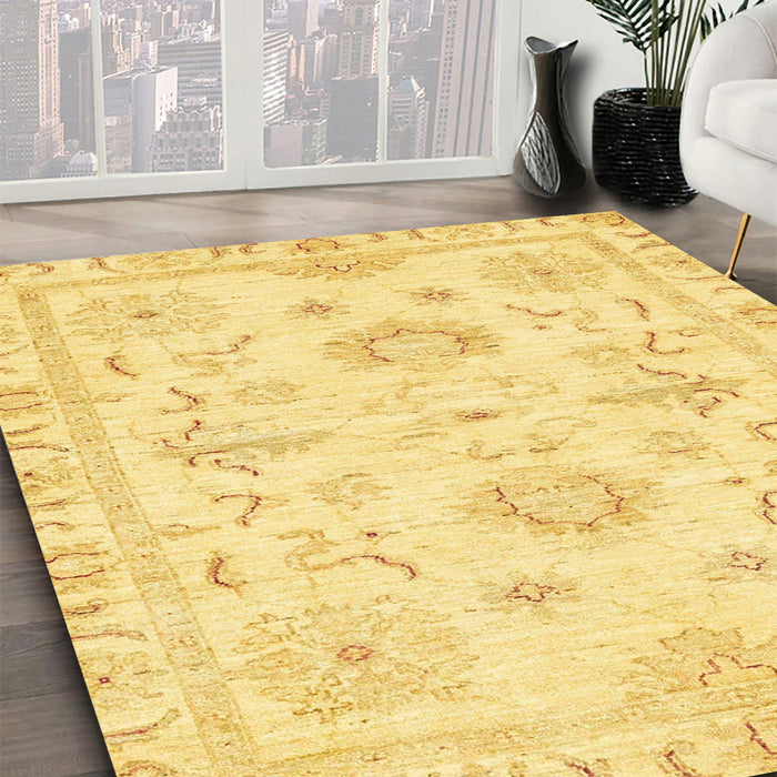 Abstract Bold Yellow Oriental Rug in Family Room, abs3708