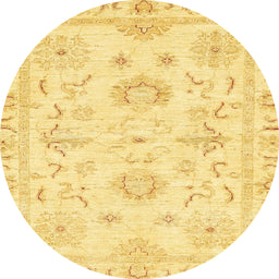 Round Abstract Bold Yellow Oriental Rug, abs3708