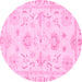 Round Machine Washable Oriental Pink Traditional Rug, wshabs3708pnk