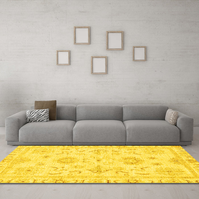 Machine Washable Oriental Yellow Traditional Rug in a Living Room, wshabs3708yw