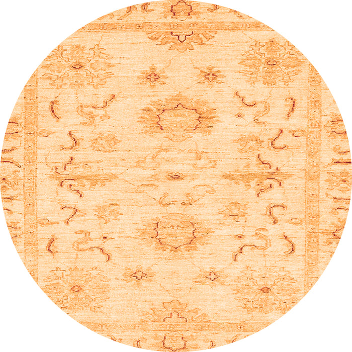 Round Machine Washable Oriental Orange Traditional Area Rugs, wshabs3708org