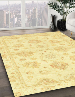 Abstract Bold Yellow Oriental Rug in Family Room, abs3709