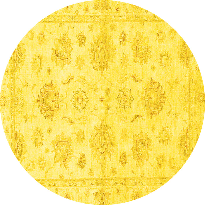 Round Machine Washable Oriental Yellow Traditional Rug, wshabs3709yw