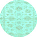 Round Oriental Light Blue Traditional Rug, abs3709lblu