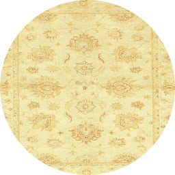 Round Abstract Bold Yellow Oriental Rug, abs3709