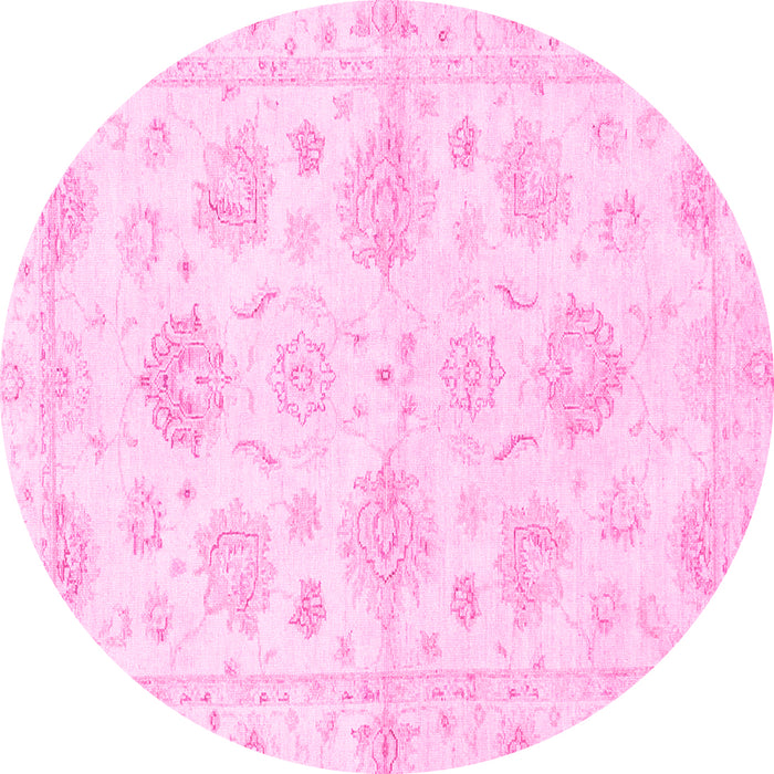 Round Machine Washable Oriental Pink Traditional Rug, wshabs3709pnk
