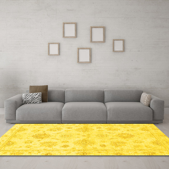 Machine Washable Oriental Yellow Traditional Rug in a Living Room, wshabs3709yw