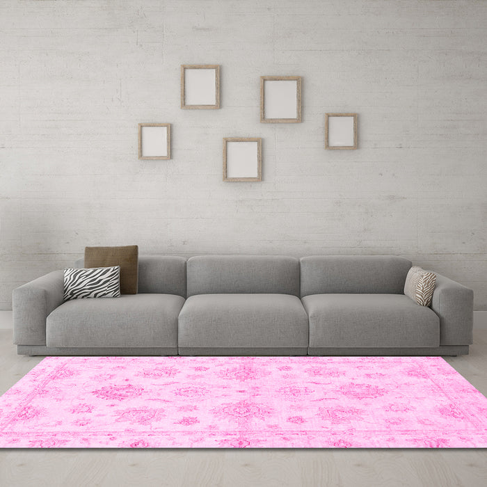 Machine Washable Oriental Pink Traditional Rug in a Living Room, wshabs3709pnk