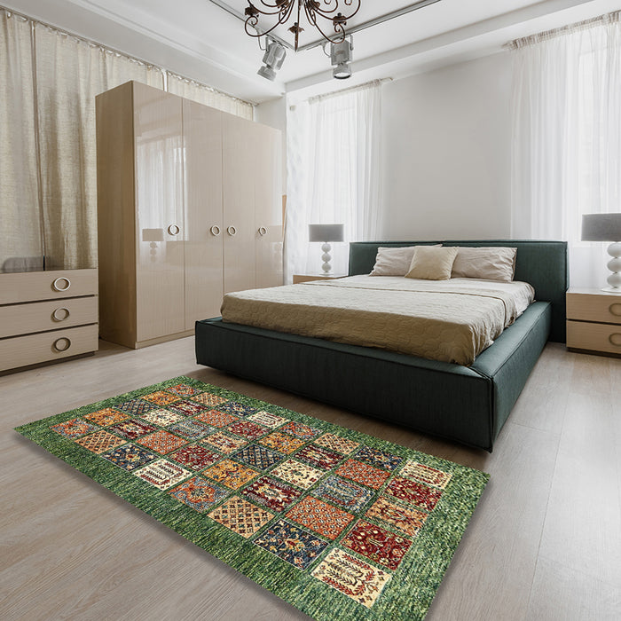 Machine Washable Abstract Avocado Green Rug in a Bedroom, wshabs370