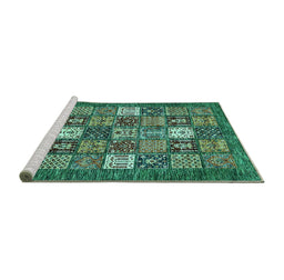 Sideview of Machine Washable Abstract Turquoise Modern Area Rugs, wshabs370turq