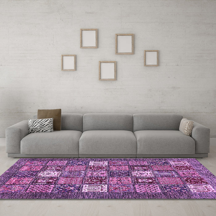 Machine Washable Abstract Purple Modern Area Rugs in a Living Room, wshabs370pur