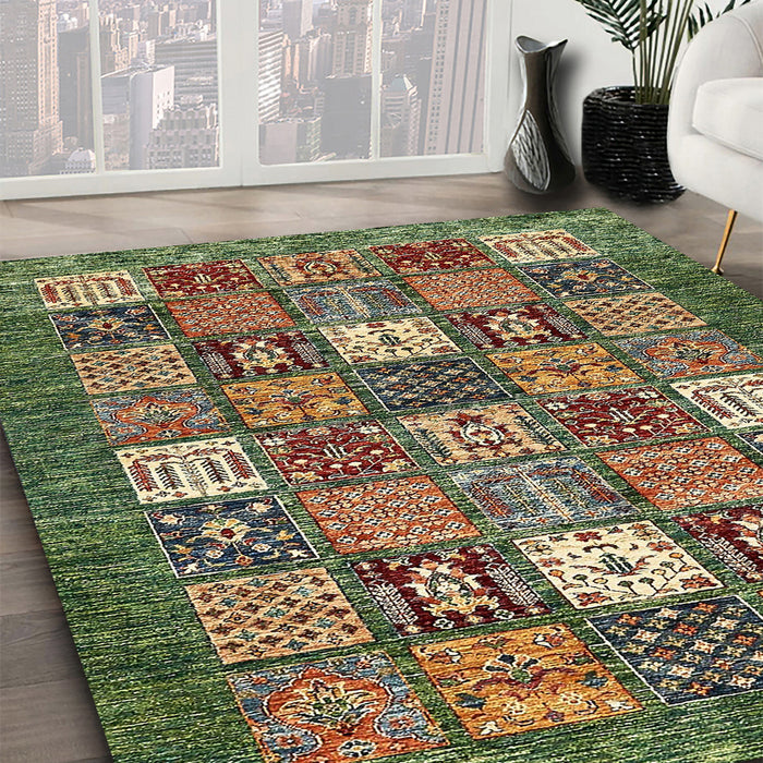 Machine Washable Abstract Avocado Green Rug in a Family Room, wshabs370