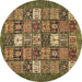 Round Abstract Brown Modern Rug, abs370brn