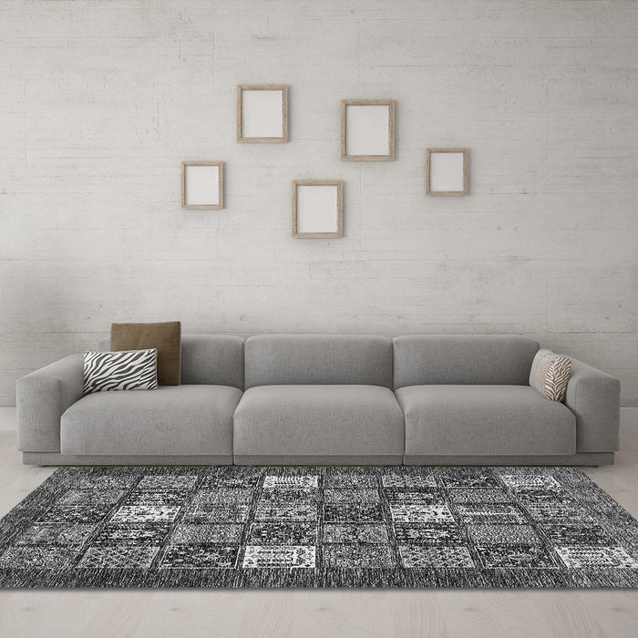 Machine Washable Abstract Gray Modern Rug in a Living Room,, wshabs370gry