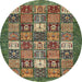 Round Abstract Avocado Green Modern Rug, abs370