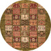 Round Machine Washable Abstract Orange Modern Area Rugs, wshabs370org