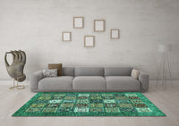 Machine Washable Abstract Turquoise Modern Rug, wshabs370turq