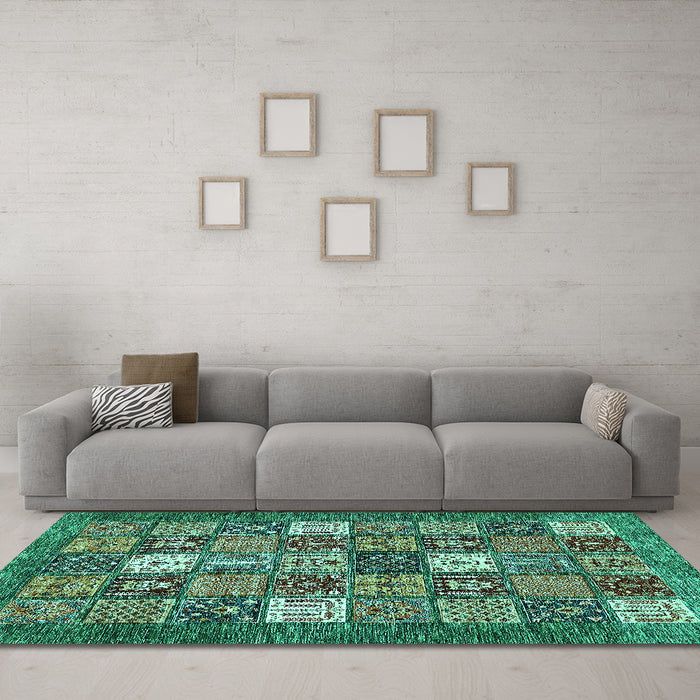 Machine Washable Abstract Turquoise Modern Area Rugs in a Living Room,, wshabs370turq