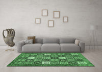 Machine Washable Abstract Emerald Green Modern Rug, wshabs370emgrn