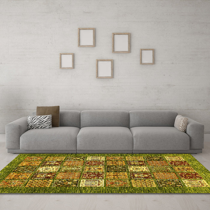 Machine Washable Abstract Yellow Modern Rug in a Living Room, wshabs370yw