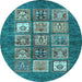 Round Abstract Light Blue Modern Rug, abs3710lblu