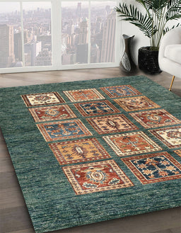 Abstract Green Modern Rug in Family Room, abs3710