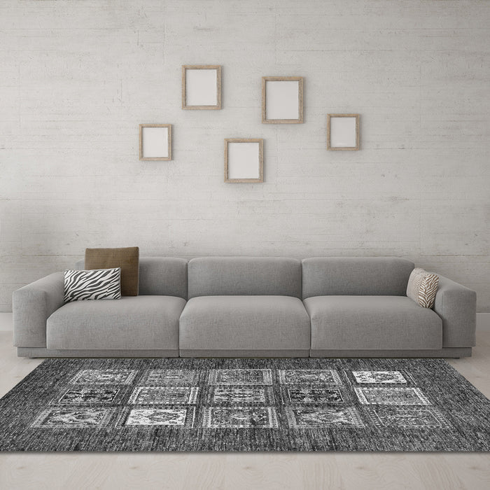 Machine Washable Abstract Gray Modern Rug in a Living Room,, wshabs3710gry