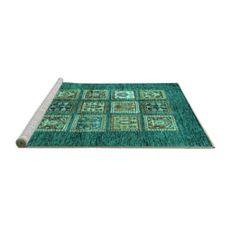 Sideview of Machine Washable Abstract Turquoise Modern Area Rugs, wshabs3710turq